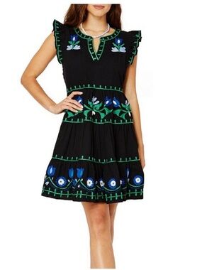 Roller Rabbit Colorful Embroidery Lavandou Pippa Dress in black Size Large